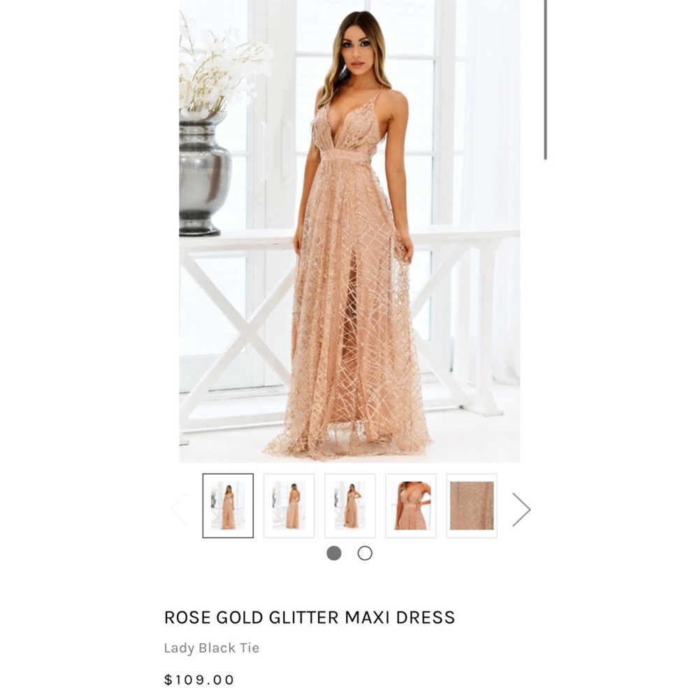 Lady Black Tie rose gold glitter maxi dress